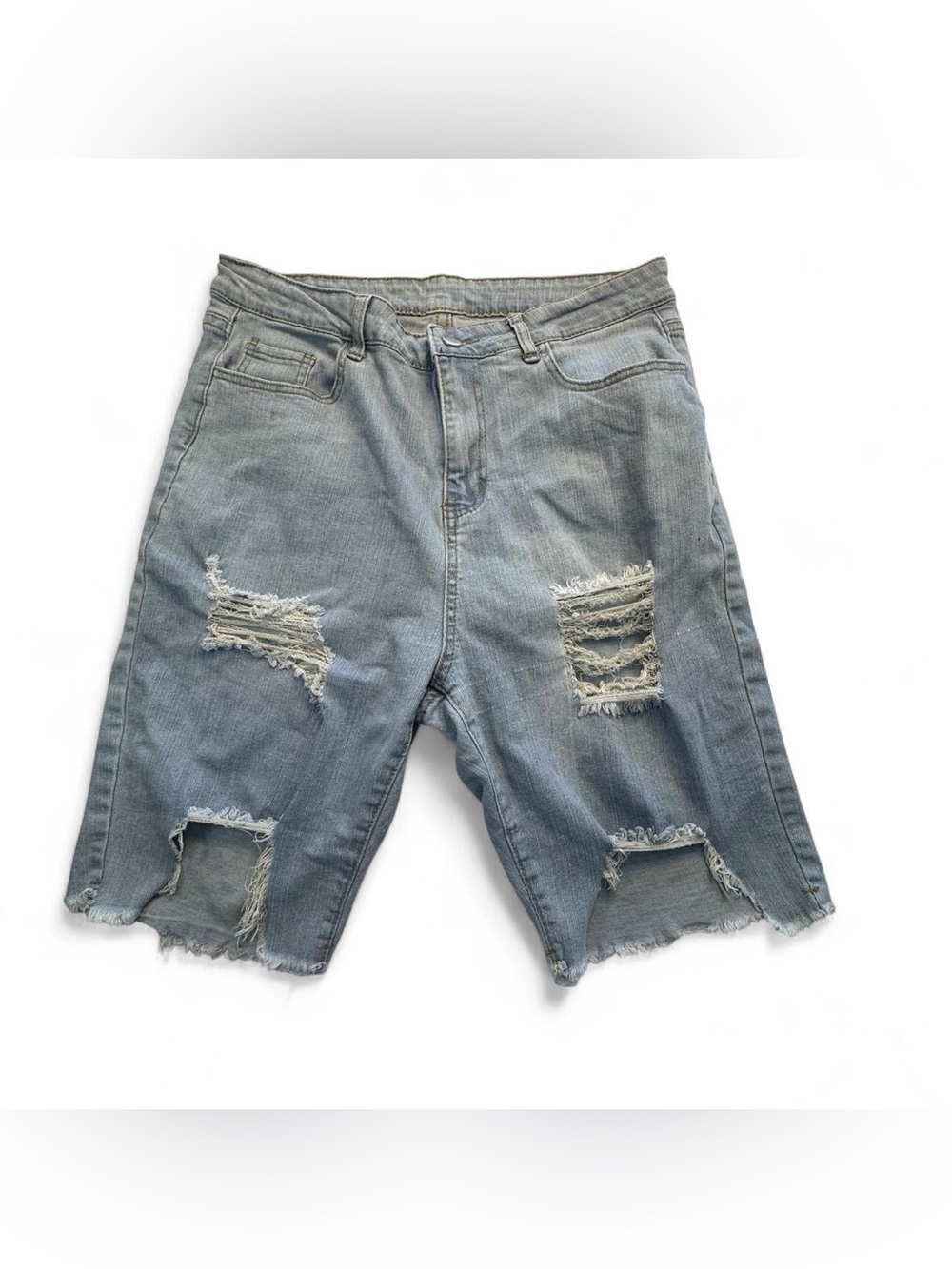 Distressed Light Wash Denim Bermuda Shorts Jorts Women’s 1XL Grunge Y2K Indie
